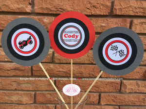 Motorcycle Birthday Party Centerpiece Red Black Boy Girl Enduro Motocross Racing Stripe Driver Track Boogie Bear Invitations Cody Theme