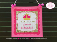 Load image into Gallery viewer, Pink Gold Princess Door Banner Birthday Party Girl Glitter Queen Crown Castle Royal Ball Formal Dance Boogie Bear Invitations Jaynece Theme