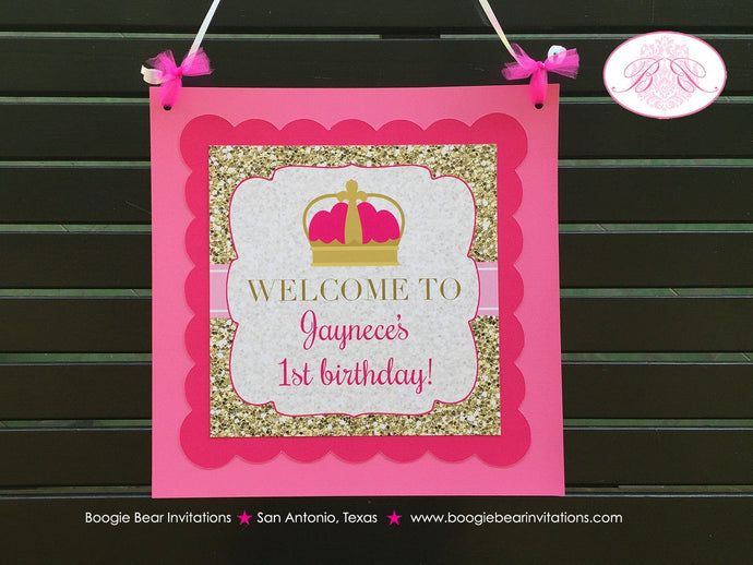 Pink Gold Princess Door Banner Birthday Party Girl Glitter Queen Crown Castle Royal Ball Formal Dance Boogie Bear Invitations Jaynece Theme