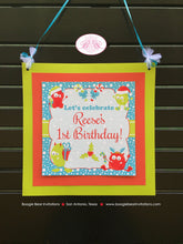 Load image into Gallery viewer, Christmas Monster Birthday Party Door Banner Winter Holiday Boy Girl Red Green Snowing Snowflake Forest Boogie Bear Invitations Reese Theme