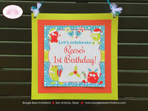 Christmas Monster Birthday Party Door Banner Winter Holiday Boy Girl Red Green Snowing Snowflake Forest Boogie Bear Invitations Reese Theme