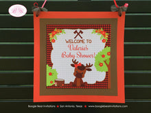 Load image into Gallery viewer, Little Moose Baby Shower Door Banner Red Forest Woodland Boy Girl Animals Calf Party Plaid Axe Flowers Boogie Bear Invitations Valerie Theme