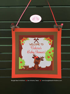 Little Moose Baby Shower Door Banner Red Forest Woodland Boy Girl Animals Calf Party Plaid Axe Flowers Boogie Bear Invitations Valerie Theme