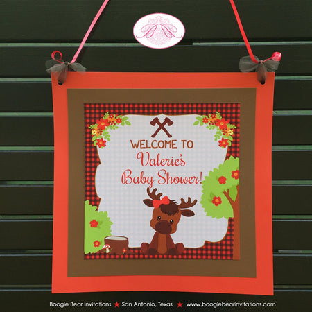 Little Moose Baby Shower Door Banner Red Forest Woodland Boy Girl Animals Calf Party Plaid Axe Flowers Boogie Bear Invitations Valerie Theme