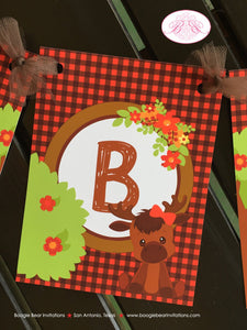 Little Moose Welcome Baby Shower Party Banner Birthday Red Forest Woodland Animals Boy Girl Plaid 1st Boogie Bear Invitations Valerie Theme