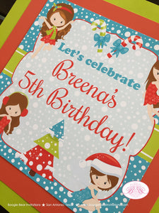 Christmas Fairy Birthday Party Door Banner Girl Winter Red Green Blue Snow Snowing Fairies Woodland Fly Boogie Bear Invitations Breena Theme