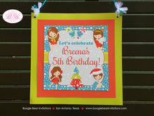 Load image into Gallery viewer, Christmas Fairy Birthday Party Door Banner Girl Winter Red Green Blue Snow Snowing Fairies Woodland Fly Boogie Bear Invitations Breena Theme