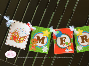 Gingerbread Girl Merry Christmas Banner Party Red Winter Lollipop Snowflake Snow Cookie Sweet Birthday Boogie Bear Invitations Gretel Theme