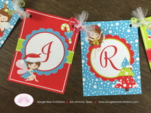 Load image into Gallery viewer, Christmas Fairy Happy Birthday Banner Party Girl Winter Red Green Blue Snow Woodland Forest Tree Magic Boogie Bear Invitations Breena Theme