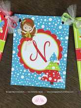Load image into Gallery viewer, Christmas Fairy Birthday Name Banner Party Girl Winter Red Green Blue Snow Snowflake Forest Candy Cane Boogie Bear Invitations Breena Theme