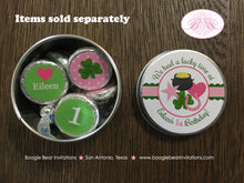 Load image into Gallery viewer, Lucky Charm Birthday Party Treat Favor Tins Circle Gift Box Candy Pink Green St. Patrick&#39;s Day Shamrock Boogie Bear Invitations Eileen Theme