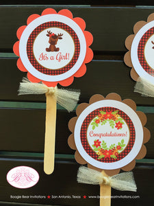 Little Moose Baby Shower Cupcake Toppers Forest Boy Girl Woodland Animals Calf Party Plaid Flowers 1st Boogie Bear Invitations Valerie Theme