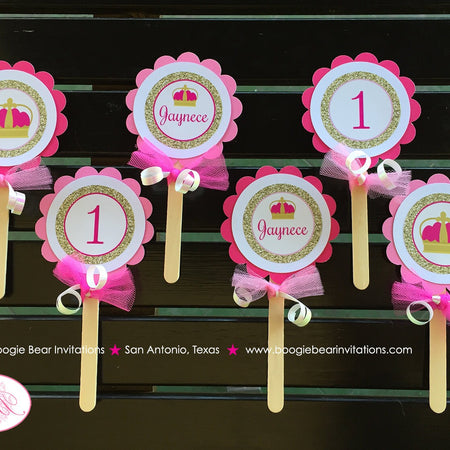 Pink Gold Princess Birthday Party Cupcake Toppers Set Girl Glitter Queen Crown Formal Royal Castle Boogie Bear Invitations Jaynece Theme