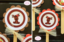 Load image into Gallery viewer, Little Moose Baby Shower Cupcake Toppers Forest Boy Girl Woodland Animals Calf Party Plaid Flowers 1st Boogie Bear Invitations Valerie Theme