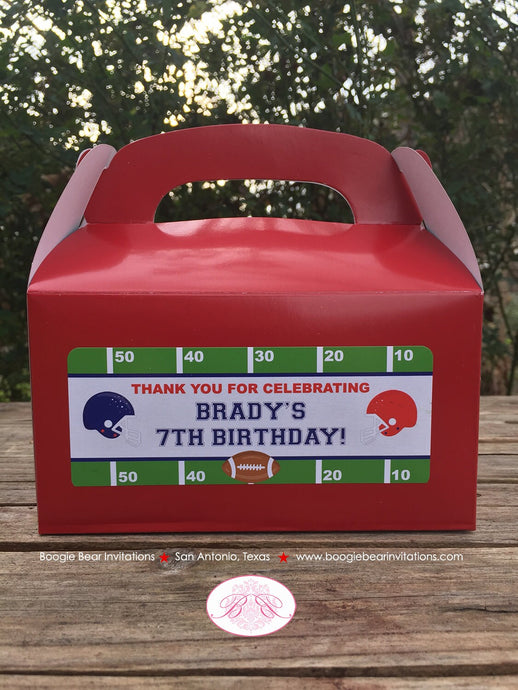 Football Birthday Party Treat Boxes Bag Red Blue Red Favor Touchdown Foot Ball Athletic Field Boogie Bear Invitations Brady Theme Printed