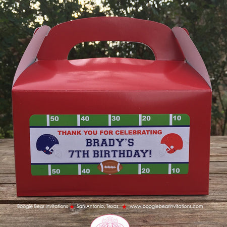 Football Birthday Party Treat Boxes Bag Red Blue Red Favor Touchdown Foot Ball Athletic Field Boogie Bear Invitations Brady Theme Printed