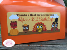Load image into Gallery viewer, Thanksgiving Owls Birthday Treat Boxes Favor Tags Bag Party Boy Girl Pumpkin Turkey Fall Autumn Woodland Boogie Bear Invitations Rylan Theme
