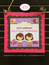 Load image into Gallery viewer, Autumn Harvest Girl Birthday Door Banner Party Twin Forest Pink Purple Fall Pumpkin Farm Thanksgiving Boogie Bear Invitations Ivy Izzy Theme