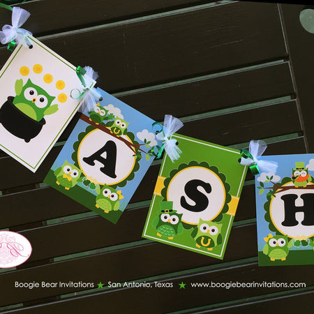 St. Patrick's Day Party Name Banner Birthday Owls Girl Boy Lucky Green Woodland Shamrock Clover Spring Boogie Bear Invitations Ashlyn Theme