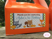 Load image into Gallery viewer, Woodland Animals Fall Birthday Treat Boxes Party Favor Tags Bag Boy Girl Pumpkin Orange Autumn Leaves Boogie Bear Invitations Asher Theme