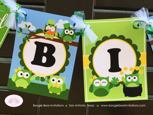 St. Patrick's Day Happy Birthday Banner Party Owl Girl Boy Lucky Green Woodland 1st 2nd 3rd 4th 5th 6th Boogie Bear Invitations Ashlyn Theme