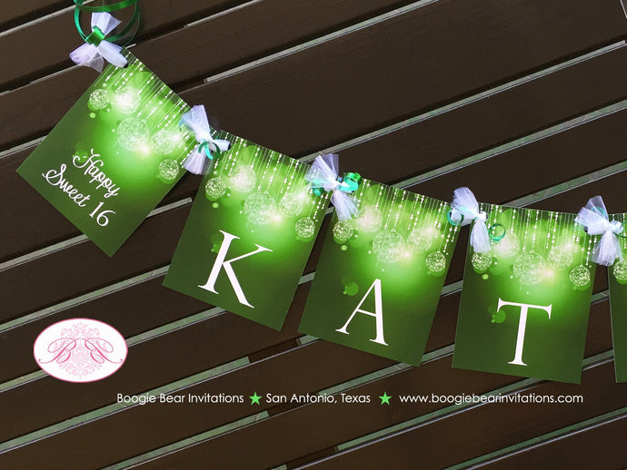 Sweet 16 Birthday Party Name Banner Glowing Ornament Glow Green Lime Olive Girl 16th 21st 30th 40th Boogie Bear Invitations Kathleen Theme