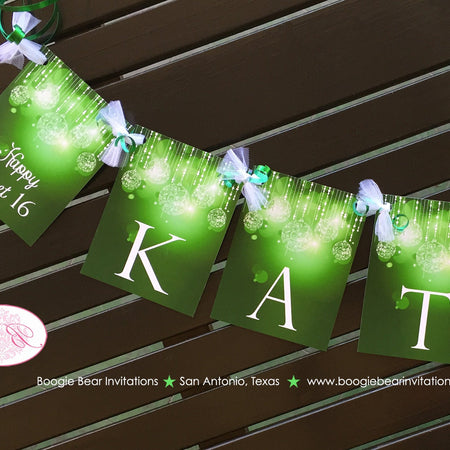 Sweet 16 Birthday Party Name Banner Glowing Ornament Glow Green Lime Olive Girl 16th 21st 30th 40th Boogie Bear Invitations Kathleen Theme