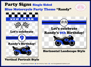 Motorcycle Birthday Party Sign Poster Blue Black Frameable Boy Girl Motocross Enduro Racing Race Track Boogie Bear Invitations Randy Theme