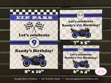 Load image into Gallery viewer, Motorcycle Birthday Party Sign Poster Blue Black Frameable Boy Girl Motocross Enduro Racing Race Track Boogie Bear Invitations Randy Theme