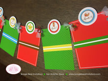 Load image into Gallery viewer, Gingerbread Girl Photo Timeline Banner Happy 1st Birthday Party Red Green Winter Christmas Candy House Boogie Bear Invitations Gretel Theme