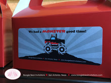 Load image into Gallery viewer, Monster Truck Party Treat Boxes Favor Birthday Red Black Girl Boy Racing Smash Up Show Retro Race Demo Boogie Bear Invitations Juan Theme