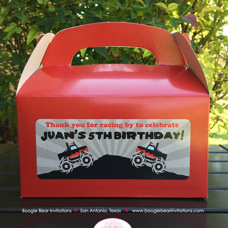 Monster Truck Party Treat Boxes Favor Birthday Red Black Girl Boy Racing Smash Up Show Retro Race Demo Boogie Bear Invitations Juan Theme
