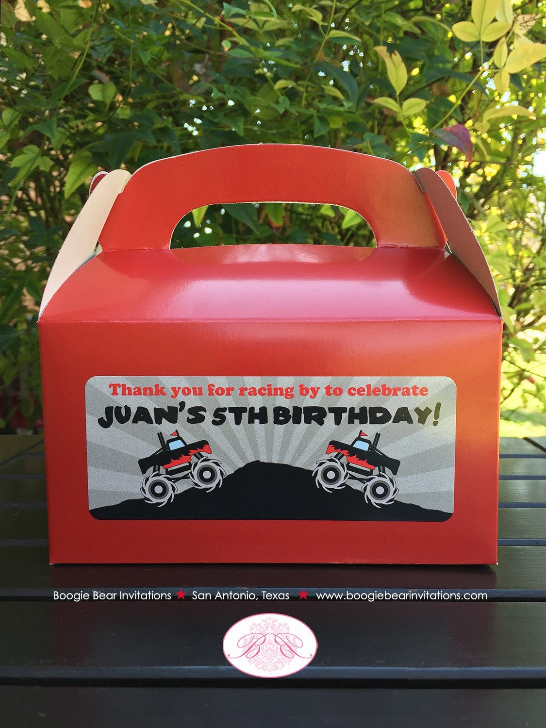 Monster Truck Party Treat Boxes Favor Birthday Red Black Girl Boy Racing Smash Up Show Retro Race Demo Boogie Bear Invitations Juan Theme