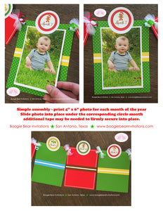 Gingerbread Boy Photo Timeline Banner Happy 1st Birthday Party Red Green Winter Christmas Candy House Boogie Bear Invitations Hansel Theme