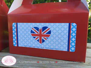 London England Birthday Party Treat Boxes Favor Tags Bag British Flag Heart Great Britain Union Jack Boogie Bear Invitations Elizabeth Theme