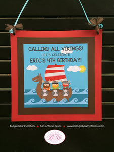 Viking Warrior Party Door Banner Birthday Boy Girl Ocean Set Sail Ship Kids Medieval Erik the Red Norse Boogie Bear Invitations Eric Theme