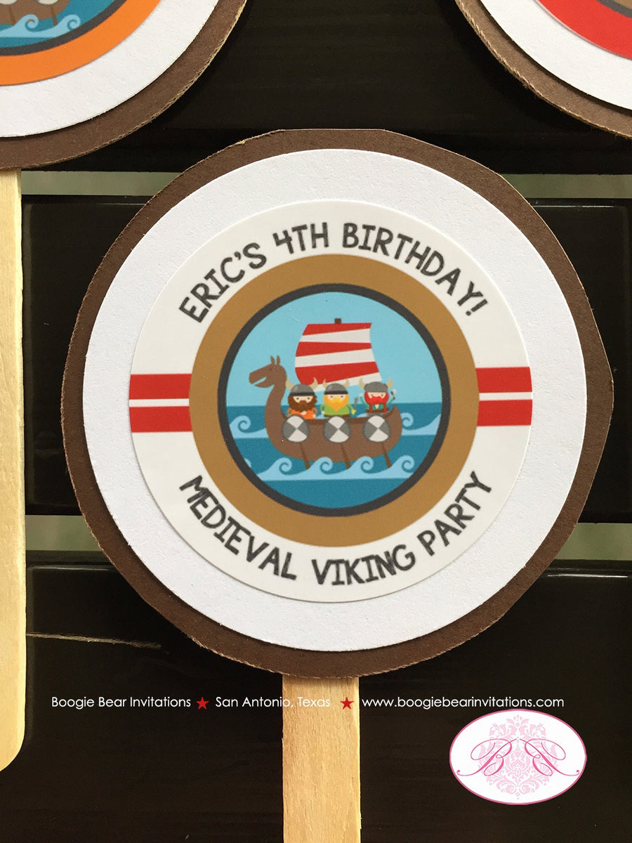 Viking Birthday Party Cupcake Toppers Warrior Boy Girl Ocean Set Sail Boogie Bear Invitations