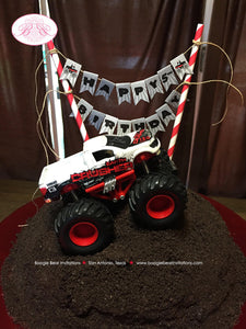 Monster Truck Cake Party Banner Topper Flag Pennant Happy Birthday Smash Up Show Arena Racing Red Black Boogie Bear Invitations Juan Theme