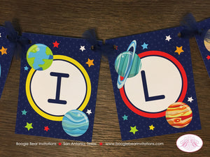 Outer Space Birthday Party Name Banner Boy Girl Science Planets Solar System Galaxy Stars Moon Orbit Boogie Bear Invitations Galileo Theme