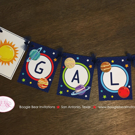 Outer Space Birthday Party Name Banner Boy Girl Science Planets Solar System Galaxy Stars Moon Orbit Boogie Bear Invitations Galileo Theme
