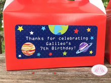 Load image into Gallery viewer, Outer Space Birthday Party Treat Boxes Planets Boy Girl Red Favor Solar System Galaxy Stars Earth Moon Boogie Bear Invitations Galileo Theme