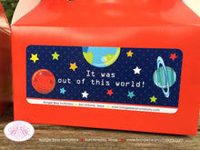 Load image into Gallery viewer, Outer Space Birthday Party Treat Boxes Planets Boy Girl Red Favor Solar System Galaxy Stars Earth Moon Boogie Bear Invitations Galileo Theme