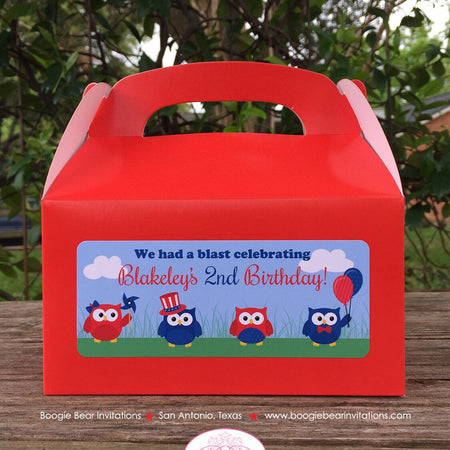 4th of July Owls Birthday Treat Boxes Favor Tags Bag Party Boy Girl Patriotic Flag Independence Day Boogie Bear Invitations Blakeley Theme