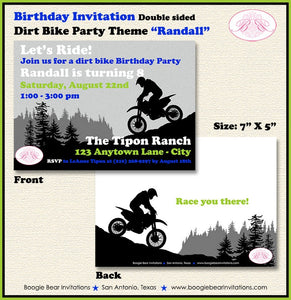 Dirt Bike Birthday Party Invitation Blue Lime Green Boy Girl Enduro Motocross Motorcycle Race Boogie Bear Invitations Randall Theme Printed