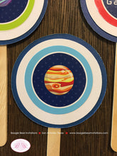 Load image into Gallery viewer, Outer Space Birthday Cupcake Toppers Party Boy Girl Science Planets Solar System Galaxy Stars Moon Set Boogie Bear Invitations Galileo Theme