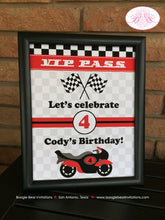 Load image into Gallery viewer, Motorcycle Birthday Party Sign Poster Red Black Frameable Boy Girl Enduro Motocross Grand Prix Racing Boogie Bear Invitations Cody Theme