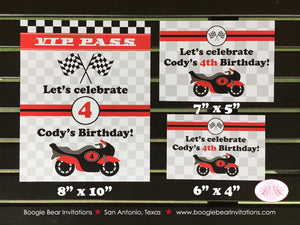 Motorcycle Birthday Party Sign Poster Red Black Frameable Boy Girl Enduro Motocross Grand Prix Racing Boogie Bear Invitations Cody Theme