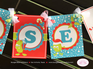 Christmas Monsters Birthday Name Banner Party Winter Holiday Boy Girl Red Green 1st 2nd 3rd 4th 5th 6th Boogie Bear Invitations Reese Theme