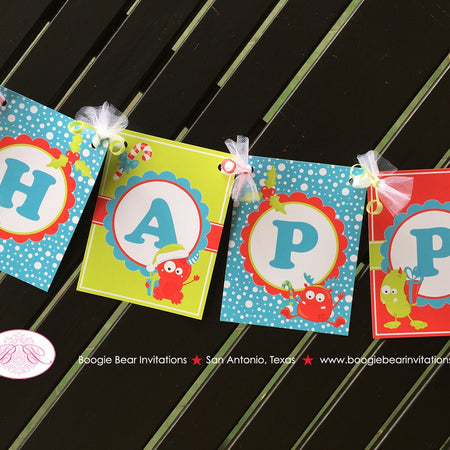Christmas Monsters Happy Birthday Banner Party Girl Boy Winter Red Green Blue Snow 1st 2nd 3rd 4th 5th Boogie Bear Invitations Reese Theme