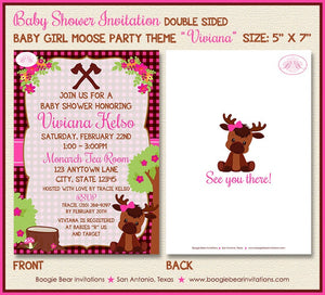 Baby Girl Moose Baby Shower Invitation Pink Forest Woodland Animals Calf Boogie Bear Invitations Viviana Theme Paperless Printable Printed